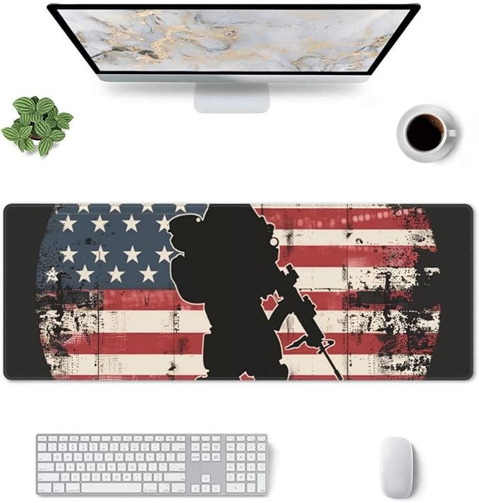 American Soldiers USA Flag Large Mouse Pad XL Extended Gaming Pad Waterproof Desk Mat for Desktop Keyboard Non Slip Mousepad for Office Game Home 32.15x11.8