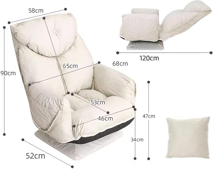 Meditation Chair with Arms Steel Frame Support and Tech Fabric Fold Out Chair Bed Chassis Can Rotate Freely 360 Degrees Backrest Can Be Adjusted in 3 Levels(White)