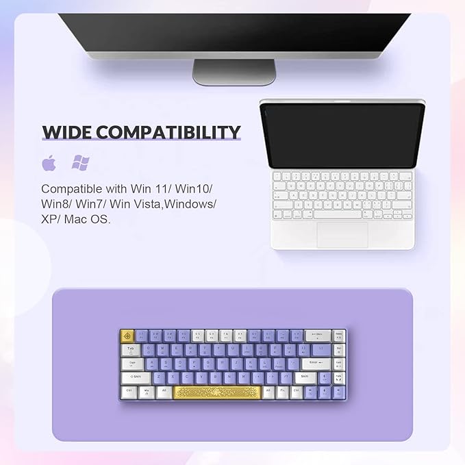 T8 60% Mechanical Gaming Keyboard68 Keys TKL Compact Layout Mini Wired Keyboard18 Chroma RGB BacklitBlue SwitchAnti-ghostingPro Custom Coiled USB-C Cablefor PCMacPS4Xbox-Purple