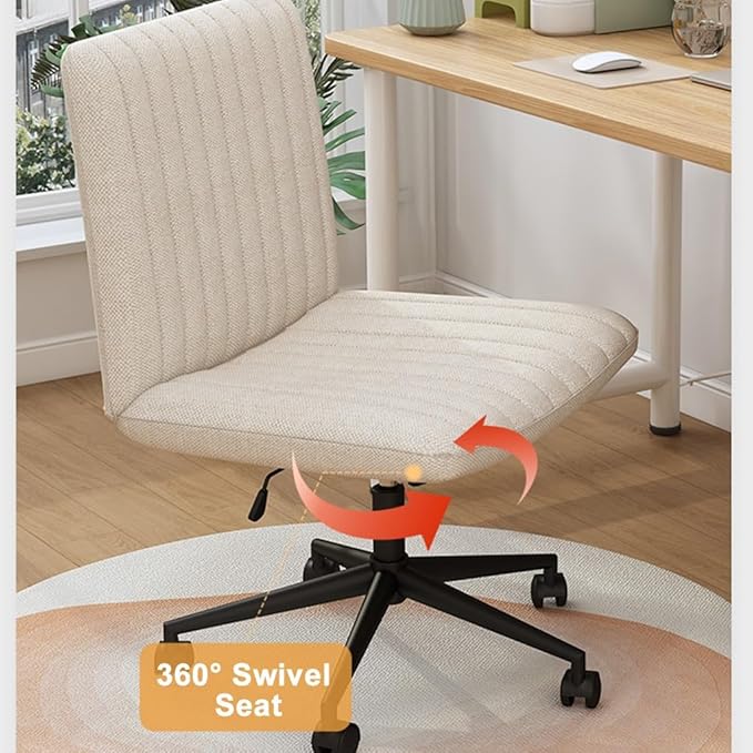 YCKEGEW Fabric Seat Swivel Office Chair Low Back Task Chair with Wheels for BedroomHeight Adjustable Computer Chairs Wide Seating Lounge Accent Chairs(Dark GreyWithout)