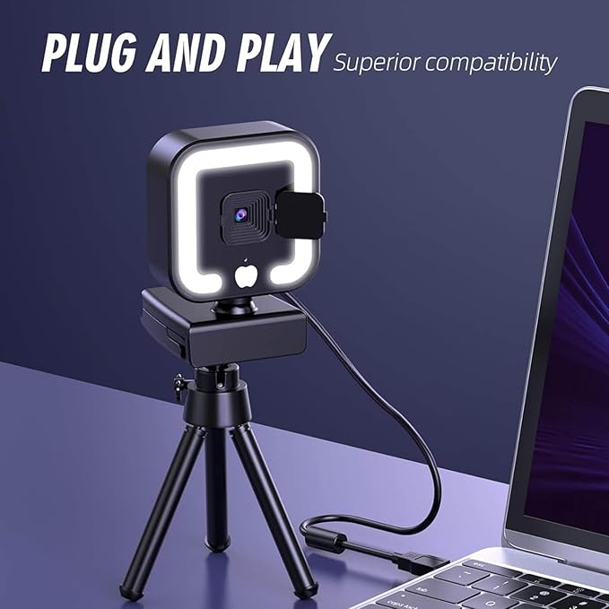 4K Webcam with Microphone and Fill Light HD Autofocus Computer Camera for Pc Laptop Desktop Video Calling Fine Workmanship