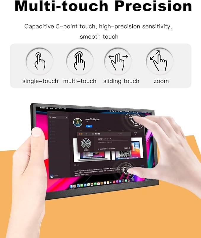 USB C 8.9 inch Portable HDMI Monitor 1920x1200 IPS Touchscreen VESA Metal Casing External Small Wide Display Mini Screen Extender for Windows Laptop PC