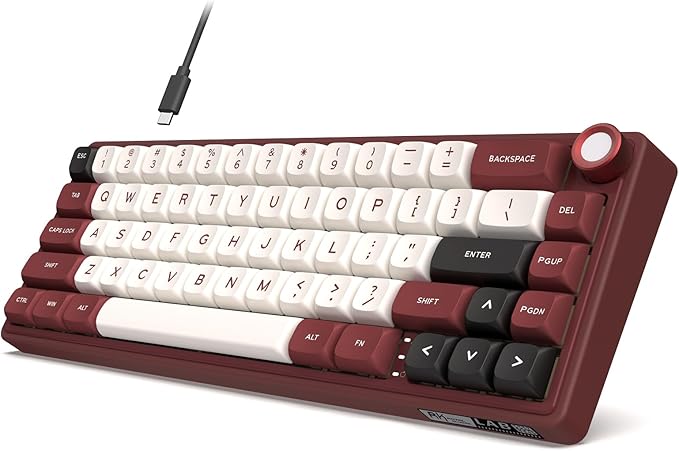 RK ROYAL KLUDGE R65 Wired Mechanical Keyboard with Volume Knob 60% Percent RGB Backlit Gaming Keyboard Gasket Mount with PBT Keycaps MDA Profile QMK/VIA 66 Keys Hot Swappable Light Switch Red