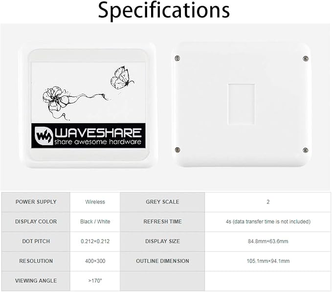 4.2inch Passive NFC-Powered e-Paper 400 x 300 Pixel ePaper Screen Adopts Novel Passive NFC Technology No Battery Required No Messy Wiring Wire-Less Powering &amp Data Transfer