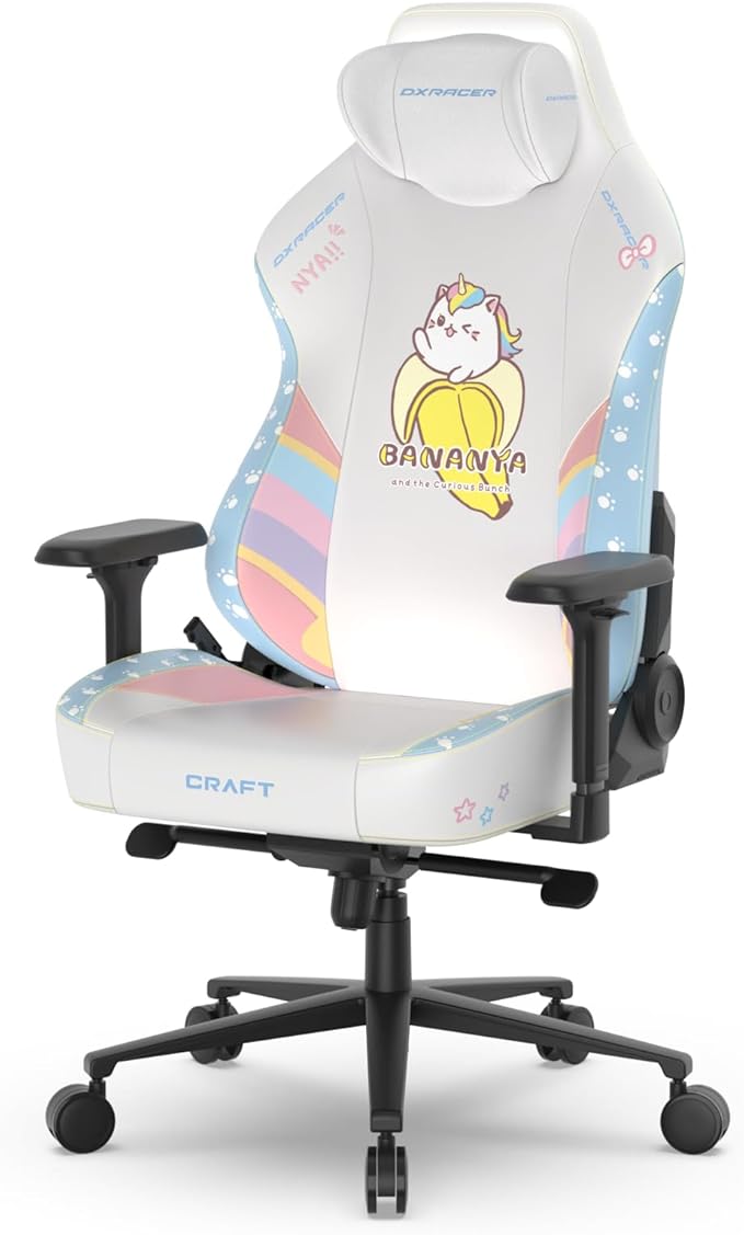 DXRacer Craft XL Video Gaming Chair for Adults Ergonomic Office Reclining Computer Gamer Chair with Magnetic Head Pillow and Lumbar Support (EPU Leatherette Bananya Cat)