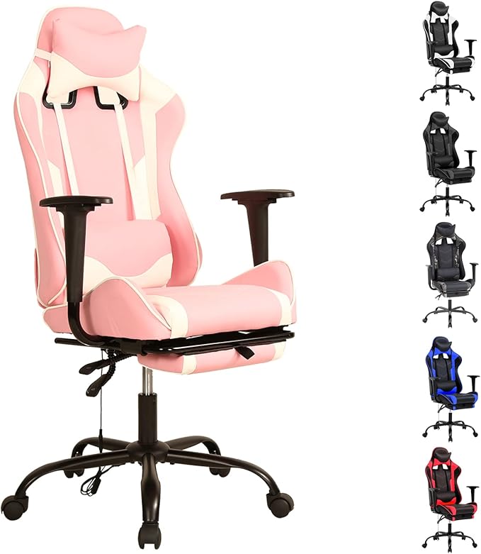 Gaming Chair Racing Style Office Computer Game Chair Ergonomic Desk Chair with Headrest Lumbar SupportHigh Back Gamer Office Chair Massage Recliner Video Game Chairs for Kids or AdultsPink