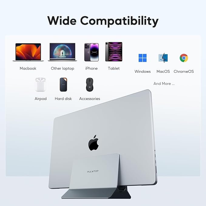 Vertical MacBook Docking Station PULWTOP Docking Station for Mac mini with M.2 NVMe case for MacBook Pro/Air 4K@60Hz HDMI 2USB C 10Gbps SD/TF 100W PD RJ45 2 USB A for Windows Laptops