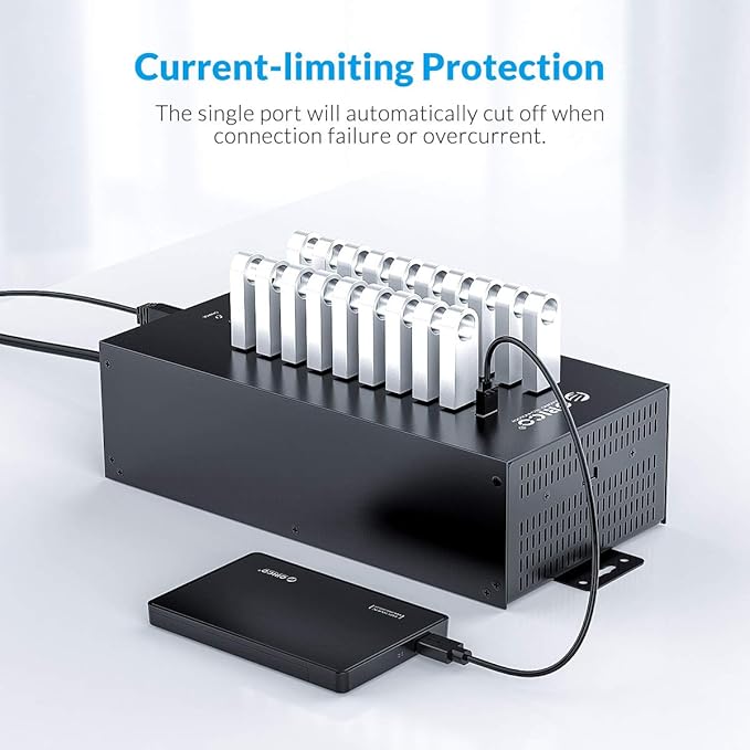 ORICO Industrial USB Hub 20 Ports Mountable 150W Powered Industrial Grade USB 2.0 Hub Full Metal Case High-Speed Data Transfer