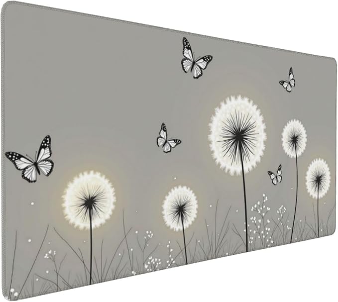 Butterfly Dandelion Floral Mouse PadDesk MatLarge Waterproof Non-Slip Rubber Mousepad with Stitched Edges Office Home Computer Desk Accessories35.4X15.7