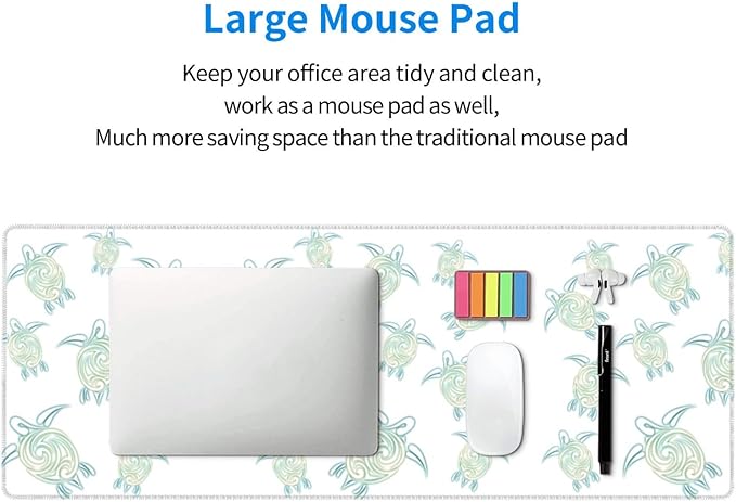 Sea Turtles Pattern White Green Nautical Large Mouse Pad 31.5x12 Inch Gaming Desk Mat XXL Non-Slip Rubber Base Computer Pad with Durable Stitched Edges for Work and Play