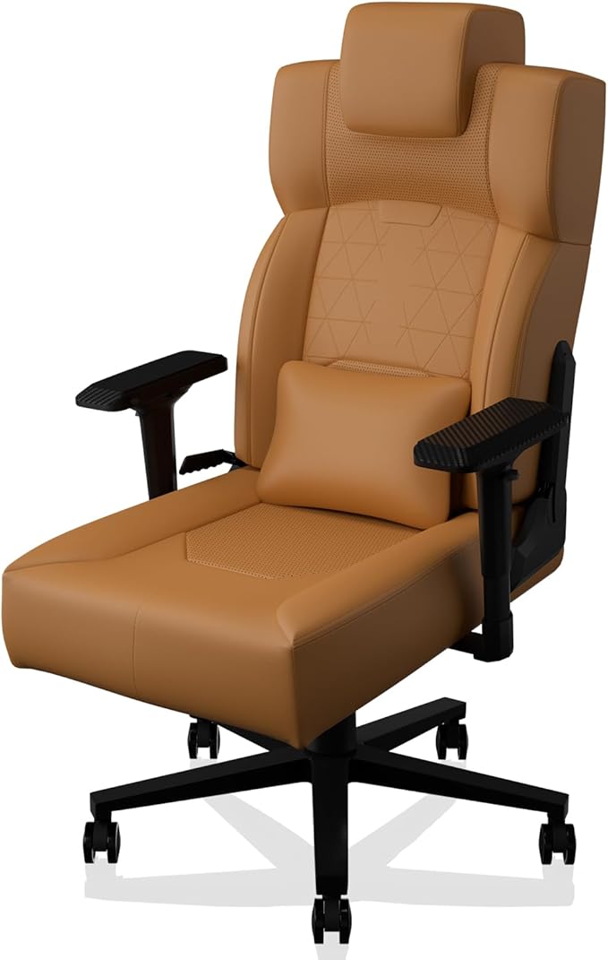 Gaming Chair Big and Tall for AdultsErgonomic Comfortable Wide Office Chair with Lumbar SupportDesk Computer Chair High Back 155° Recline with Angle LockPUYellow Brown