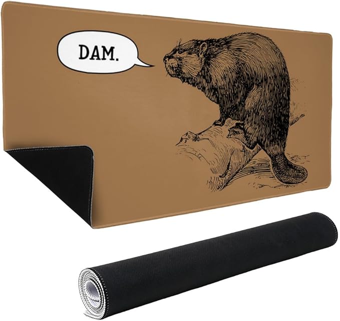 Beaver Vintage Dam Damn Large Gaming Mouse Pad Desk Mat with Stitched Edges Non-Slip Base for Gamer Home and Office