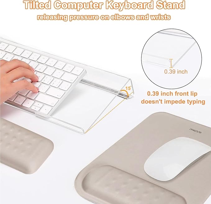 MOSISO Computer Keyboard Stand&ampWrist Rest Support for Keyboard &ampMouse Pad Set Ergonomic Massage Wrist Rest Set Easy Typing Working Acrylic Clear Stand for Office Home Taupe Brown