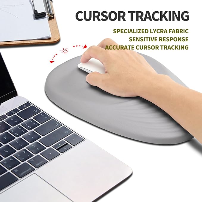 Hokafenle Ergonomic Mouse Pad Wrist Support Terraced Slope Carpal Tunnel Wrist Pad for Mouse with Unibody Memory Foam Wrist Rest Pain Relief Mousepad (Silvery White 11.8x7.9 in)