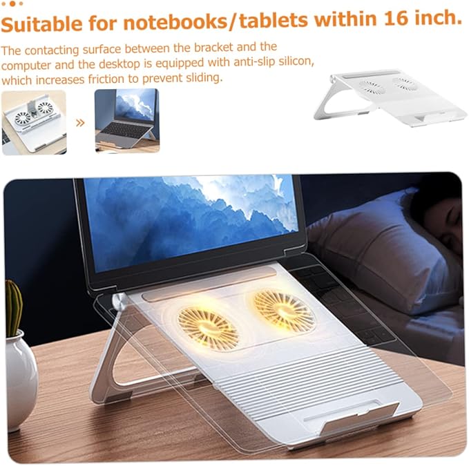 Uonlytech Laptop Cooling Rack with Dual Fans Slip Silicone Multipurpose Notebook PC Holder Quiet Ventilation Stand for Enhanced Airflow and Ergonomic Support