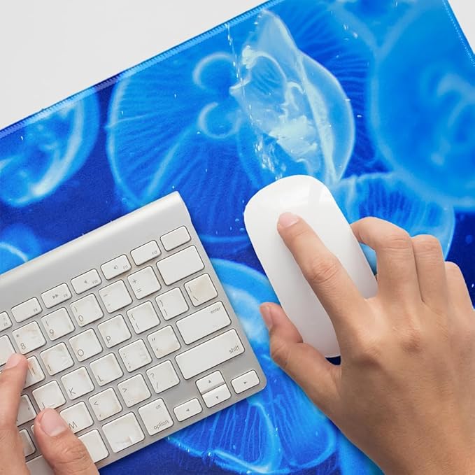 Jellyfish Blue Jelly Fish Large Gaming Mouse Pad Desk Mat with Stitched Edges Non-Slip Base for Gamer Home and Office