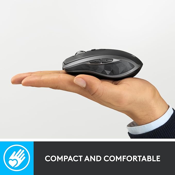 Logitech MX Anywhere 2S Bluetooth Edition Compact Wireless Mouse No USB Receiver - Use On Any Surface Hyper-Fast Scrolling Rechargeable Control Up to 3 Apple Mac and Windows Computers and Laptops