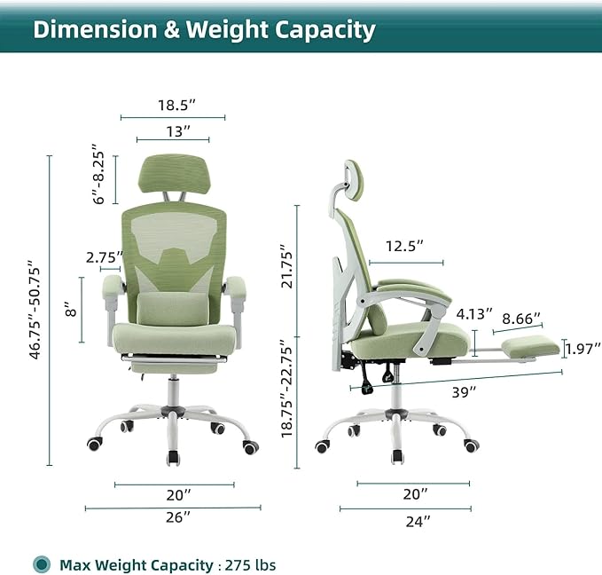 Ergonomic Reclining High Back Mesh Living Room Rocking Gaming Chair Computer Desk Swivel Rolling Lumbar Support Pillow (Black)