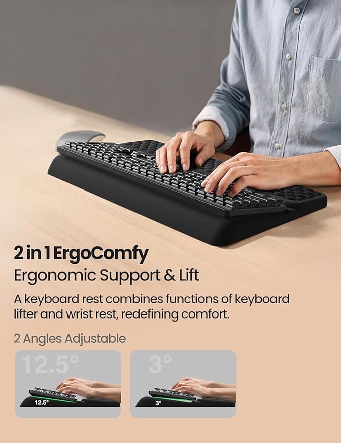 Vaydeer Keyboard Stand and Mouse Pad Set with Wrist Rest Soft Memory Foam Wrist Support Ergonomic Wrist Cushion for Desk Relieves Carpal Tunnel Pain Palm Hand Typing for Office Home Gaming