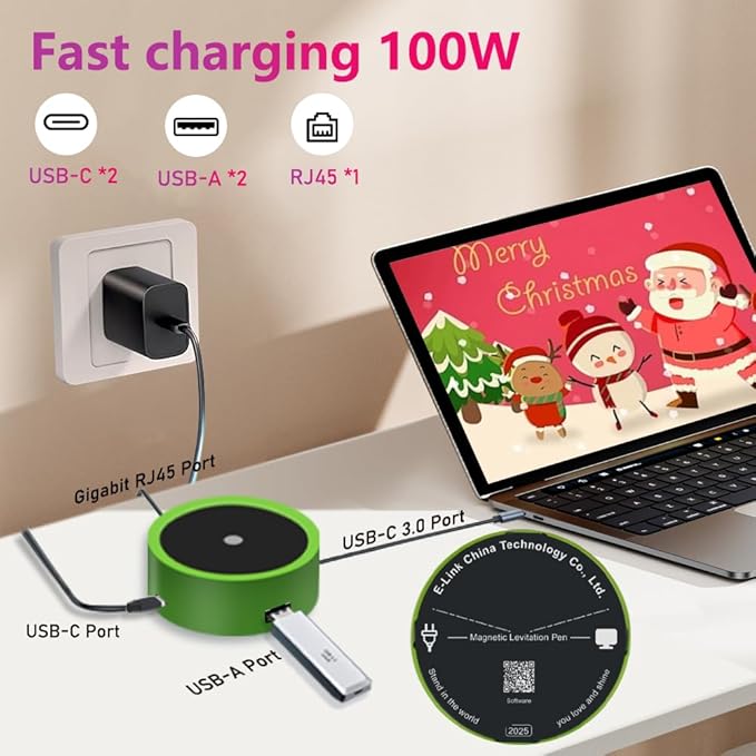 Ballpoint Pen with Magnetic Levitation&ampUSB C Hub Dock4-in-1 Adapter with Gigabit EthernetUltimate Christmas Business Gift for Successful ProfessionalsTech EnthusiastsPentel Pens&ampSign Pen U