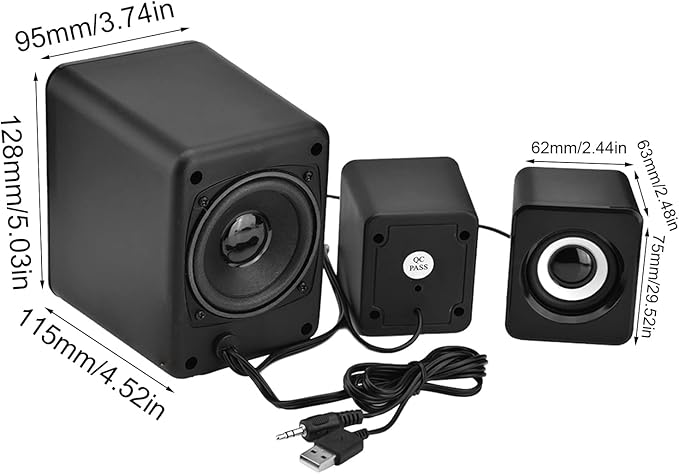 Multimedia Speaker System Mini USB 2.1 Wired Combination Speaker Bass Music Player Subwoofer Pc Stereo Speakers for Music Movies Gaming and Multimedia Computer Laptops (Black)