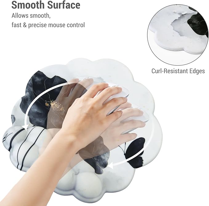Conmputer Desk Mat Set 4 in 1 Cloud-Shaped Ergonomic Wrist Rest Set Mouse Pad with Non-Slip Base Memory Foam Silicone Lining Keyboard Wrist Rest Computers Offices Gaming Ink Wash Lotus