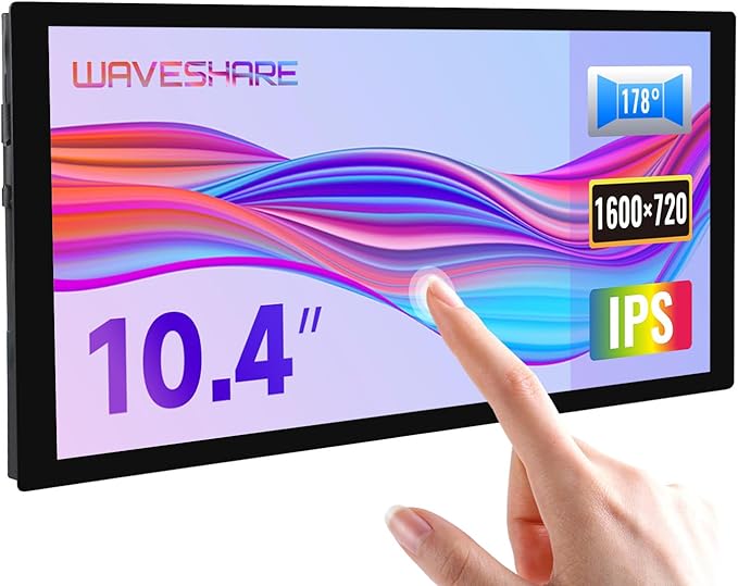 waveshare 10.4inch QLED Quantum Dot Display 1600×720 Resolution Compatible with Raspberry Pi 5/4B/3B/Zero/Zero W/Zero 2W/Pico/Pico W/Pico WH Jetson Nano and PC