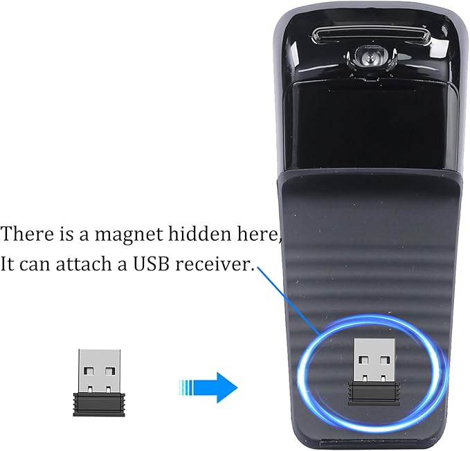 Wireless Arc Mouse Slim Foldable Touch Travel Mouse with USB Receiver Optical Folding Computer Mice for Microsoft Laptop PCComputer - Black