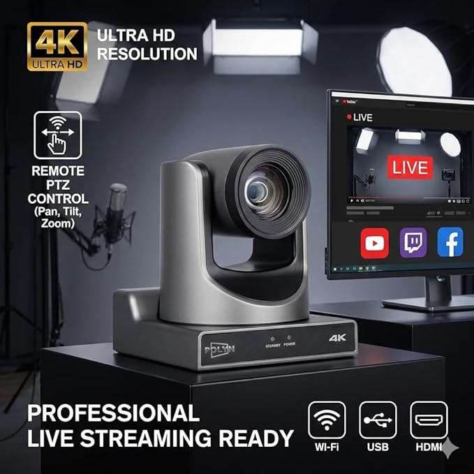 4K AI Tracking Camera 60Hz Ultra HD Webcam with Auto Face Tracking Video Conference Camera for Live Streaming and Professional Meetings
