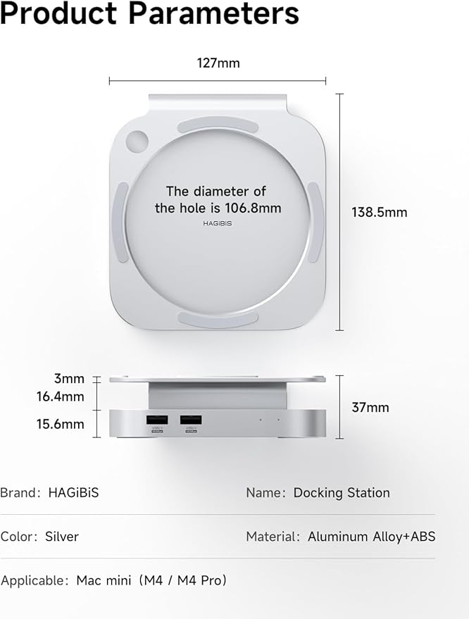 Hagibis Mac mini M4 Hub &amp Stand with 40Gbps SSD Enclosure 3 in 1 USB Type-C Docking Station with 40Gbps M.2 NVMe SSD Case USB2.0 * 3 3.5mm Jack AUX (MC60 Pro)