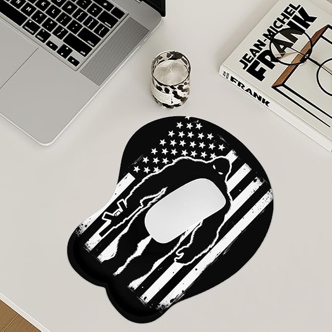 Mousepad America Flag Gorilla Sasquatch Ergonomic Wrist Support Non-Slip Base Mouse Mat with Wrist Rest Computer Mousemat for Desk Work Accessories Pad