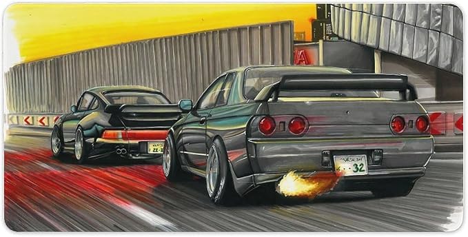 JDM Skyline GTR R32 Mouse Pad Japanese Car Gaming Desk Mat Large Non-Slip Rubber Mouse Pad for Desk with Stitched Edges 30x60cm