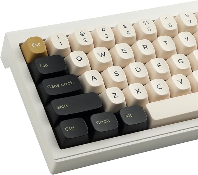 Double Shot PBT Keycaps171 Keys YMK Profile Keycaps Classic Black &amp White Gold Custom Dye-Sub Retro Keycap Set for Cherry MX Switches ISO/ANSI UK Layout Mechanical Gaming Keyboard(Black White Gol