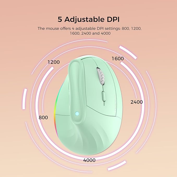 KYSONA 57° Wireless Ergonomic Mouse Vertical Mouse Carpal Tunnel Mouse RGB Light Rechargeable Bluetooth &amp 2.4G 5-Level DPI Adjustment Quiet Click Ergo Mice Compatible with PC/Laptop/Mac Gr