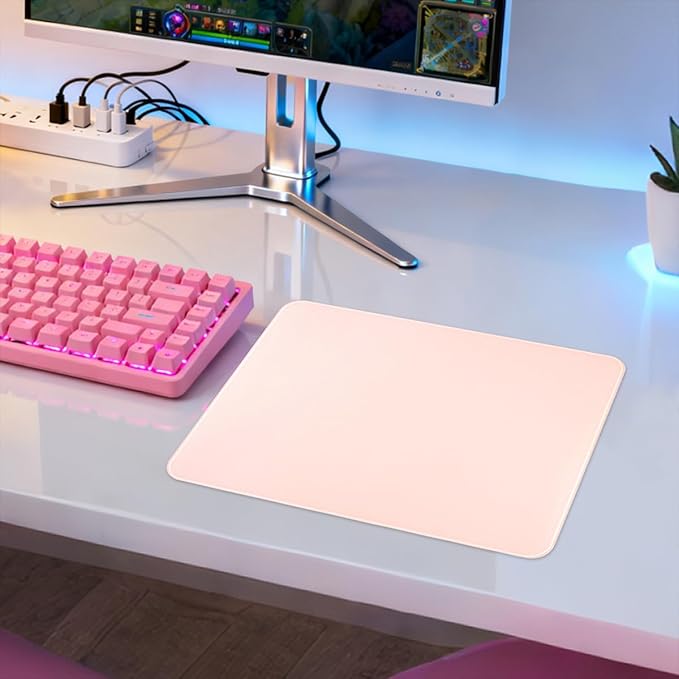 Glass Gaming Mousepad Professional Artisan 350 * 260 * 3.2mm Large Mouse Pad Provides Improved Precision and Speed for Keyboard Mouse (Pink)