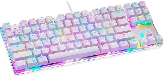Mechanical Gaming Keyboard87 Keys RGB LED Rainbow Backlit Wired Keyboard for PC/GamerWhite