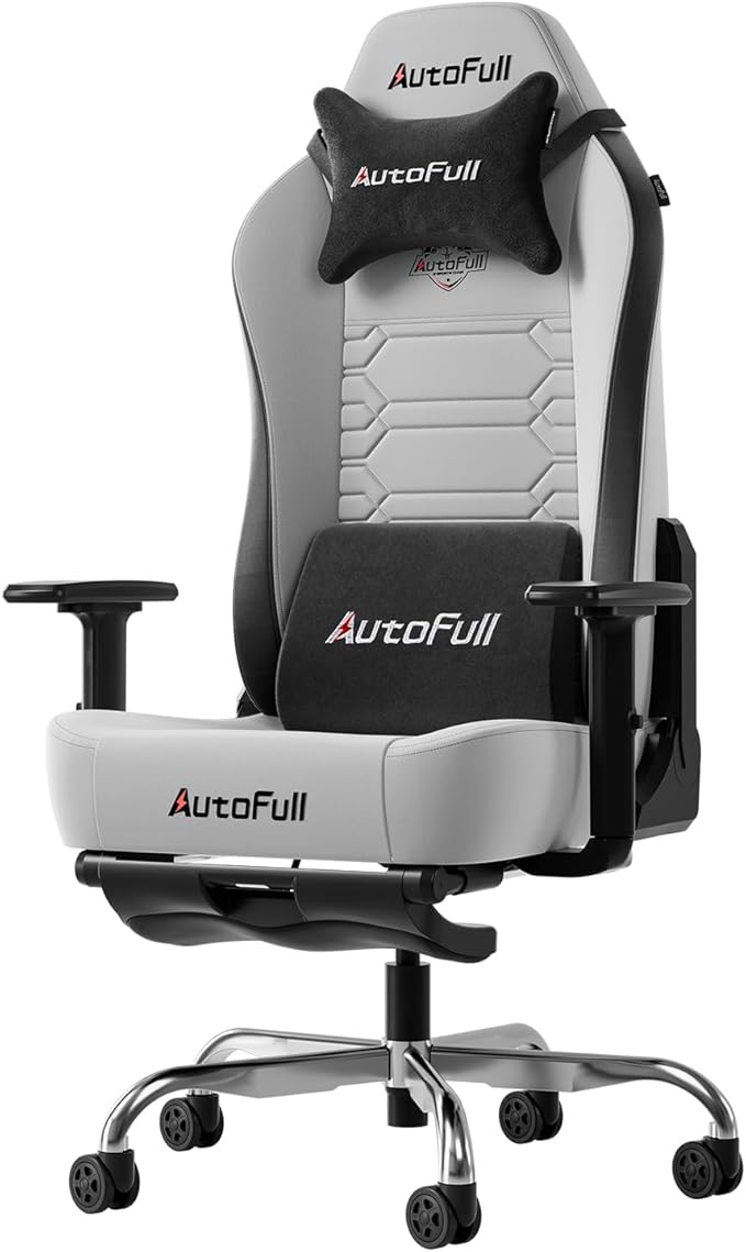 AutoFull C3 Gaming Chair PC Chair with Ergonomics Lumbar Support Racing Style PU Leather High Back Adjustable Swivel Task Chair with FootrestGrey