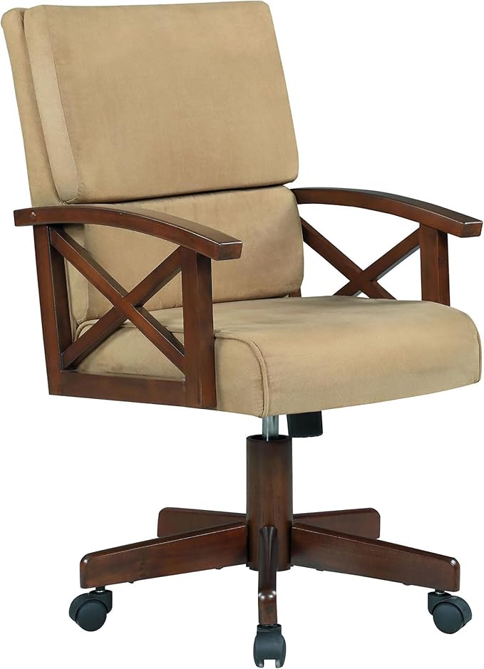 Tan and Upholstered Game Chair with Casters