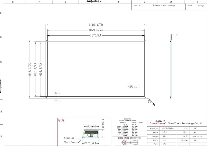 GreenTouch 49 Inch Interactive 16 Point Multi-Touch Infrared Touch Screen Panel - USB Driver HID Compatible