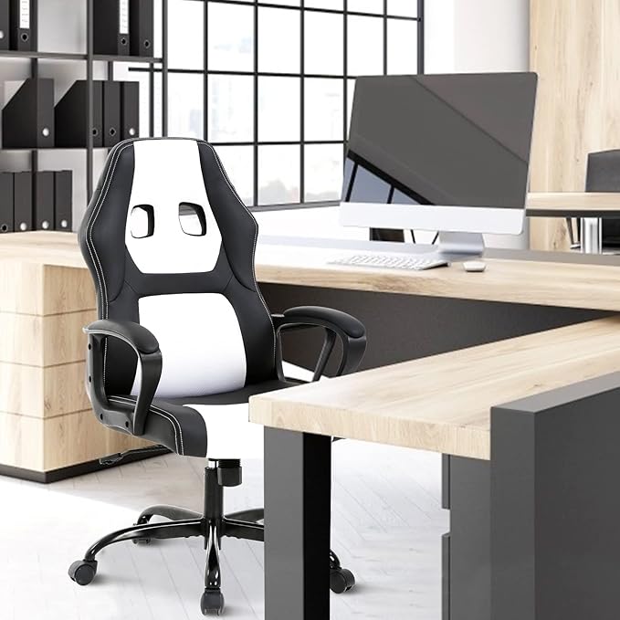 Upgrade Computer Video Game Chairs High Back Ergonomic Leather Racer Task Chair with Lumbar Support &amp Headrest PC Swivel Executive Rolling Office Desk Chair for Home Office Gaming Room