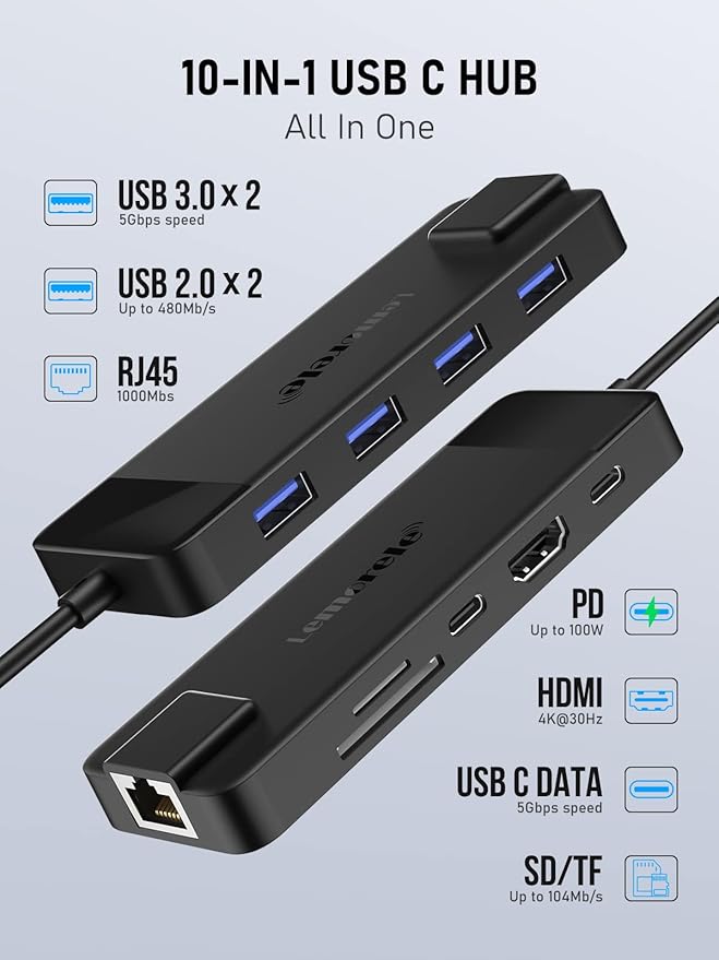 USB C Docking Station - 10 in 1 with Gigabit Ethernet 4K HDMI 4*USB A 3.0/2.0 100w PD USB-C 3.0 SD/TF USB Hub Multiport Adapter for MacBook Pro/Air