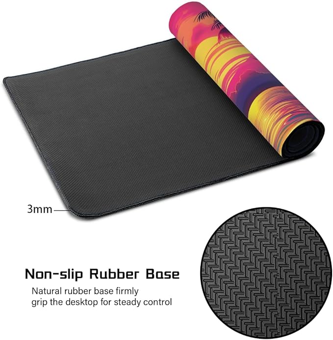 Sunset Beach Palm Large Mouse Pad Gaming Mousepad Desk Mat for Desktop Computer Keyboard Waterproof Mouse Mat Desk Pad with Non-Slip Base for Game School Office Home 35.4 x 15.7