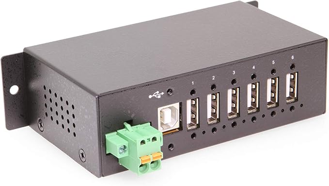 Coolgear 6 Port Managed USB 2.0 Hub with DIN-Rail Mount Individual Port Control and Surge Protection