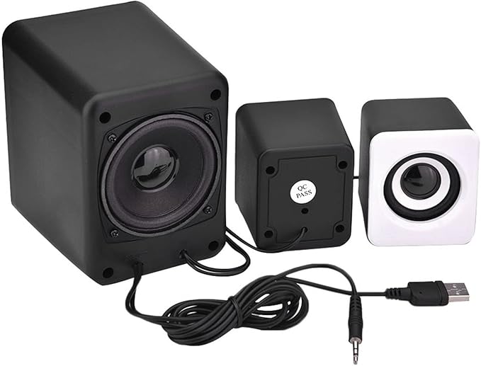 Multimedia Speaker System Mini USB 2.1 Wired Combination Speaker Bass Music Player Subwoofer Pc Stereo Speakers for Music Movies Gaming and Multimedia Computer Laptops (Black White)