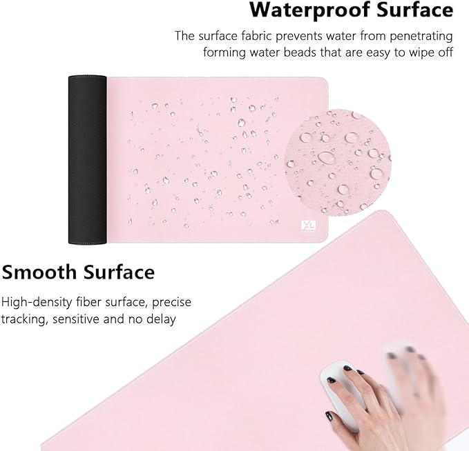 Light Pink 2XL Color Mouse Pad - Oversized (36''x18'') Gaming Desk Mat with Non-Slip Base and Stitched Edges - Waterproof and Durable