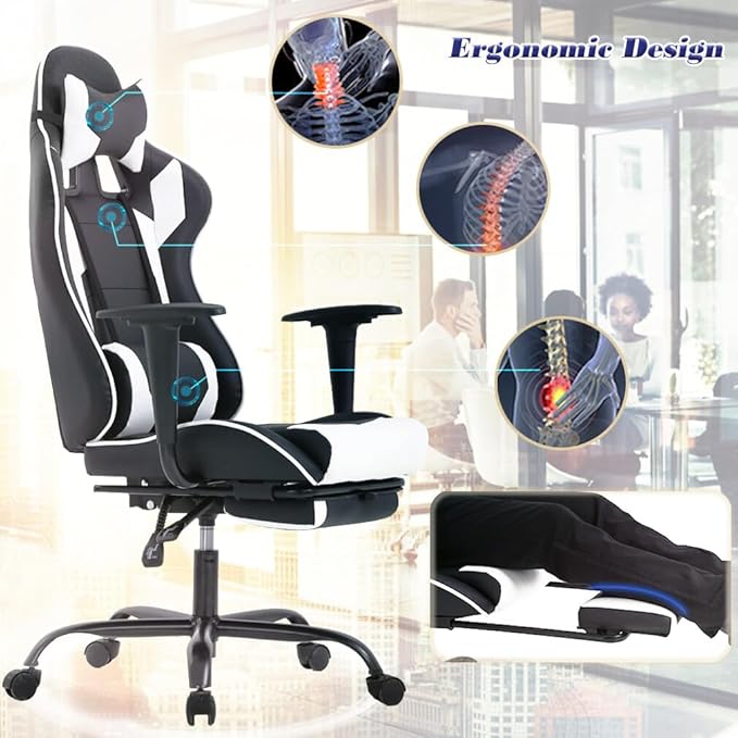 White Office Chair High Back Computer Racing Gaming Chair Ergonomic Chair