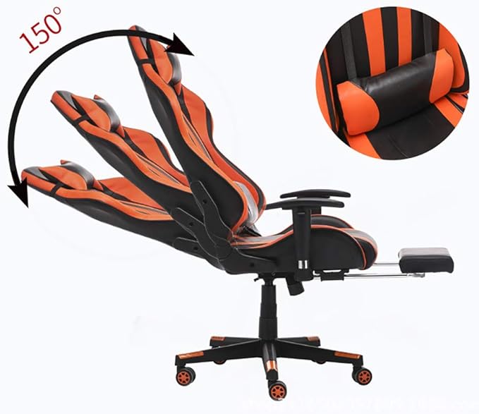 Computer Gaming Chair with Footrest Game Seat Internet Cafe Racing Competitive Office Computer Chair Home Recliner Adjustable Chair Headrest and Lumbar Support E-Sports Swivel ChairOrange