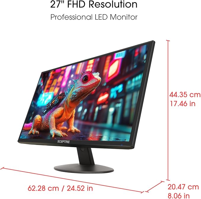 Sceptre New 27-inch Prime Monitor 100Hz HDMI x2 VGA 1ms 99% sRGB Eye-Care Build-in Speakers Machine Black 2026 (E275W-19203R Series)
