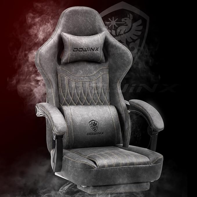 Dowinx LS-665TE7A Gaming Chair Breathable PU Leather Gamer Chair with Pocket Spring Cushion Ergonomic Computer Chair with Massage Lumbar SupportAdjustable Swivel Task Chair with Footrest