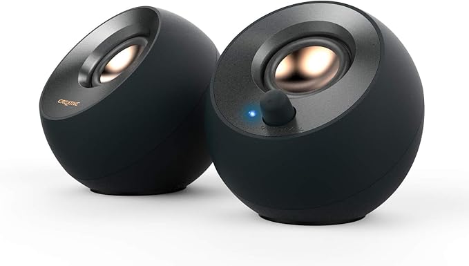 Creative Pebble V2 - Minimalistic 2.0 USB-C Powered Desktop Speakers 3.5 mm AUX-in Up to 8W RMS Power for Computers and Laptops Type-A Adapter Included and Extended Cable (Black)